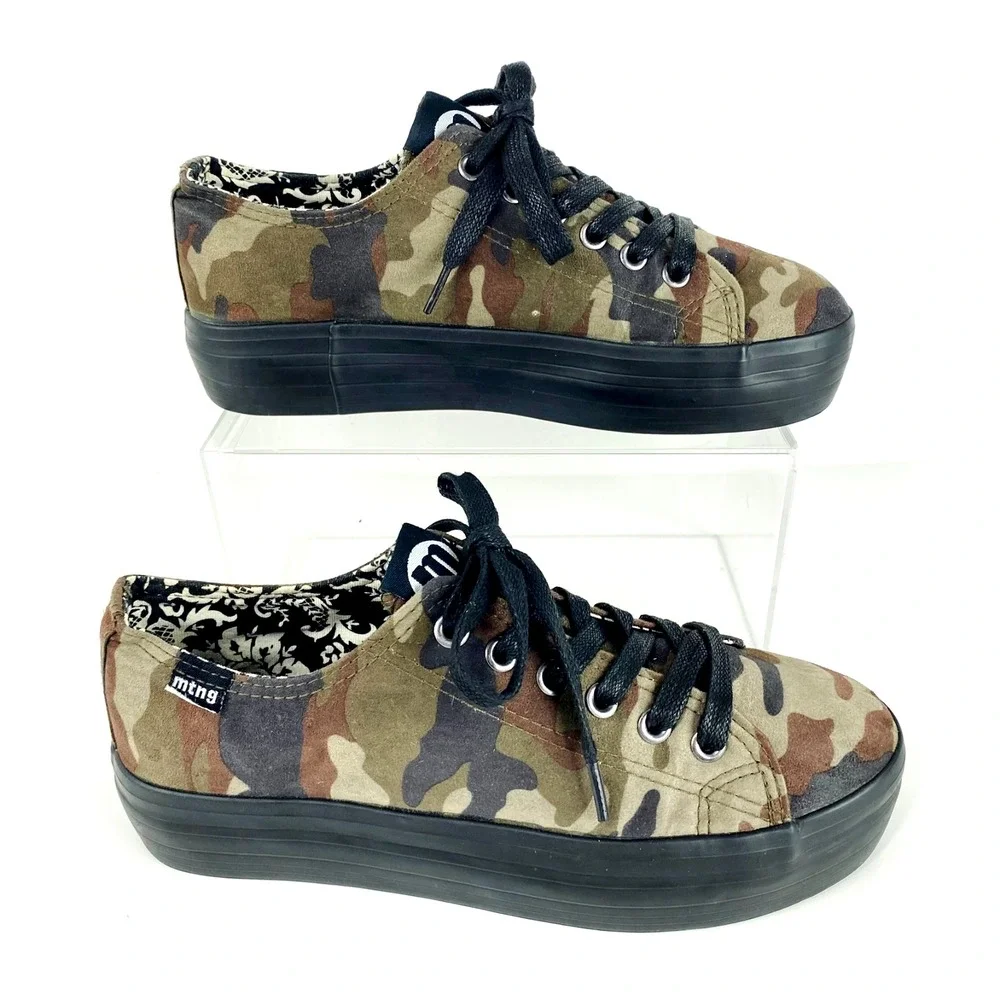 mtng Platform Sneakers Womens 39 Canvas Camouflage 8.5 LKNU Low Top Tennis Shoes